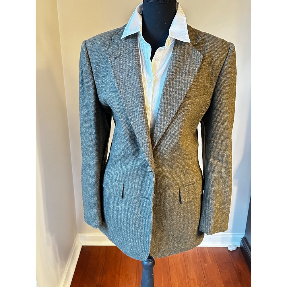 Ralph Lauren Lambs Wool Blend Tweed Equestrian Blazer Sz 12 Horsehead Button